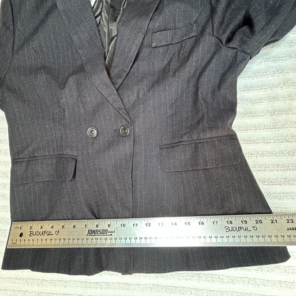 Ai Fei Si Lisueyne Pinstripe 2 Button Double Breasted Suit Jacket XL Black New - Picture 8 of 9